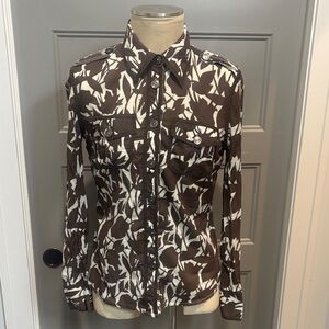Tory Burch Brown and White Women's Button-Up Top